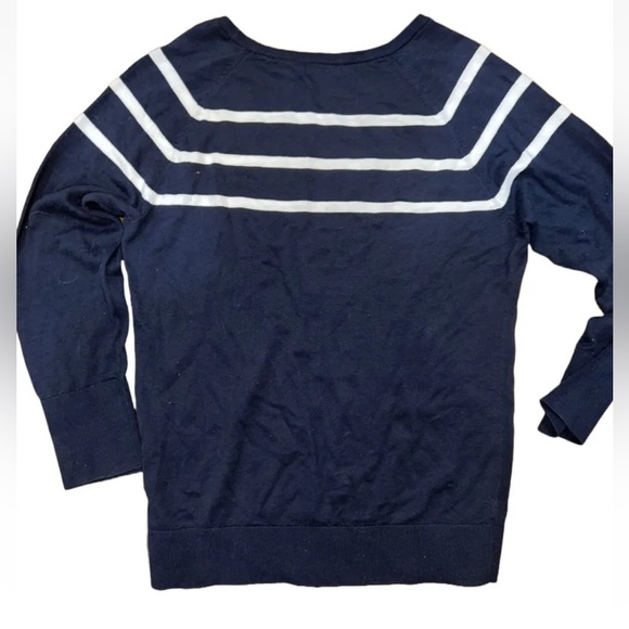 Nautica Ladies Striped Cotton Sweater, Navy, White Stripes Size M LN - Picture 2 of 6